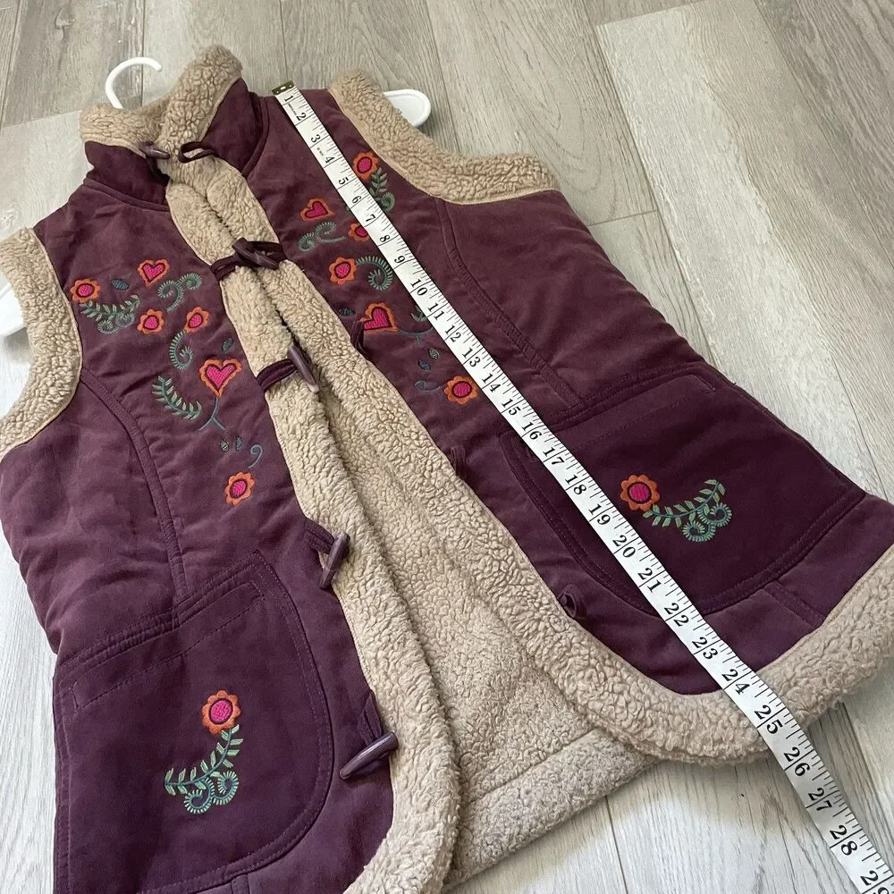 Vintage Embroidered Vest shearling trim womens Purple large boho folk penny lane